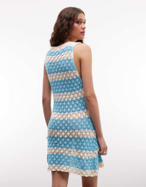 Reclaimed Vintage gehaakte mini-jurk met turquoise streep, 4 van 4