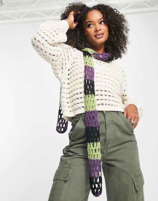 Reclaimed Vintage - Gehaakte skinny sjaal in multi