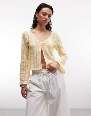 Gehäkelte Strickjacke in Buttermilchgelb Gelb XS