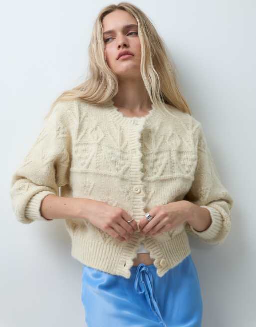 Reclaimed Vintage gehäkelte Strickjacke in Buttermilchgelb, 1 von 4