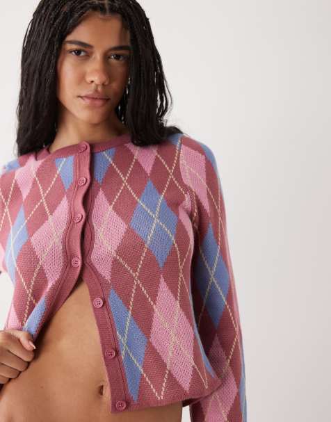 Reclaimed Vintage - Gekrompen vest met argyle-motief in roze - view 1