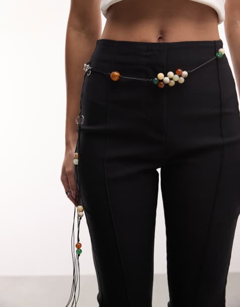 Reclaimed Vintage gem stone cord belly chain in multi - view 1
