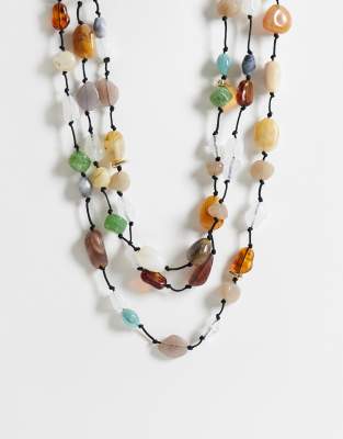 Reclaimed Vintage Gem Stone Layered Necklace In Multi