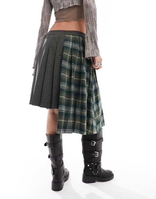 Reclaimed Vintage genderless asymmetric kilt skirt in check, 3 of 4