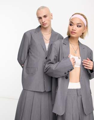 Reclaimed Vintage Genderless Boxy Blazer In Gray - Part Of A Set