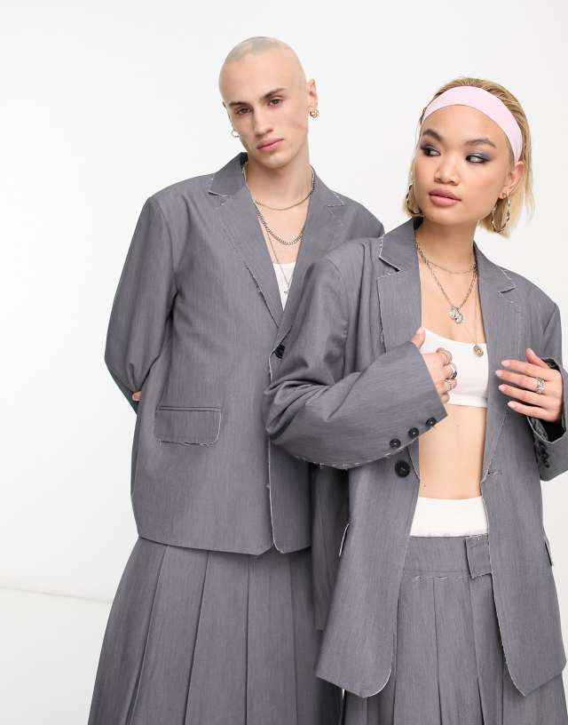 Reclaimed Vintage genderless boxy blazer in gray - part of a set