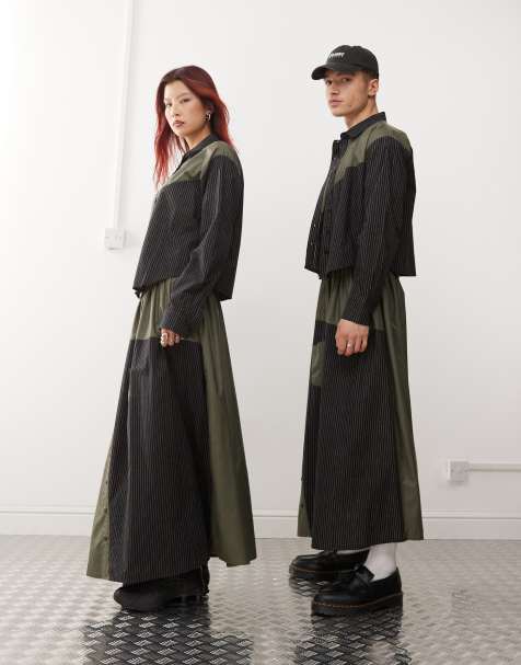 Reclaimed Vintage genderless co-ord in spliced pinstripe and nylon - view 1