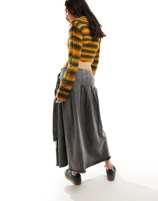 通販できます Pleated Checkered Twill Long Skirt - スカート