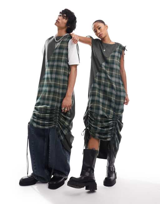 Reclaimed Vintage genderless dress with ruching detail in check ASOS