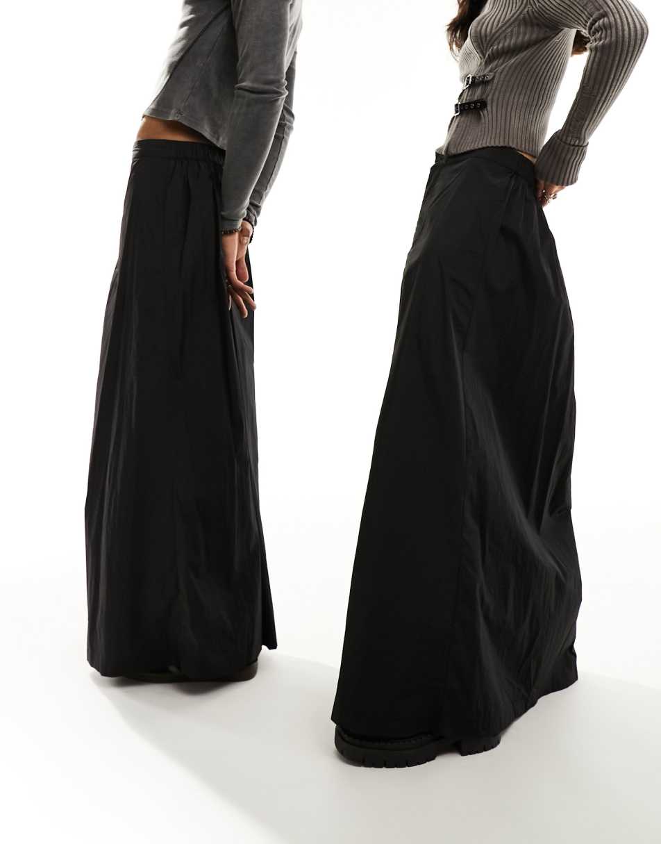 Reclaimed Vintage genderless maxi skirt in black nylon 2