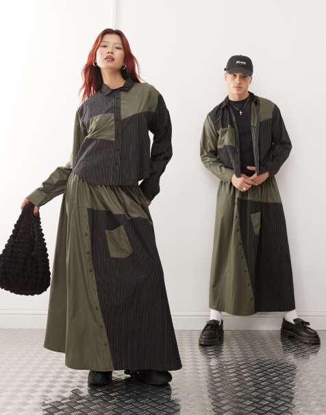 Reclaimed Vintage – Genderless – Nylonowa spódnica midi ze wstawką w prążki - view 1