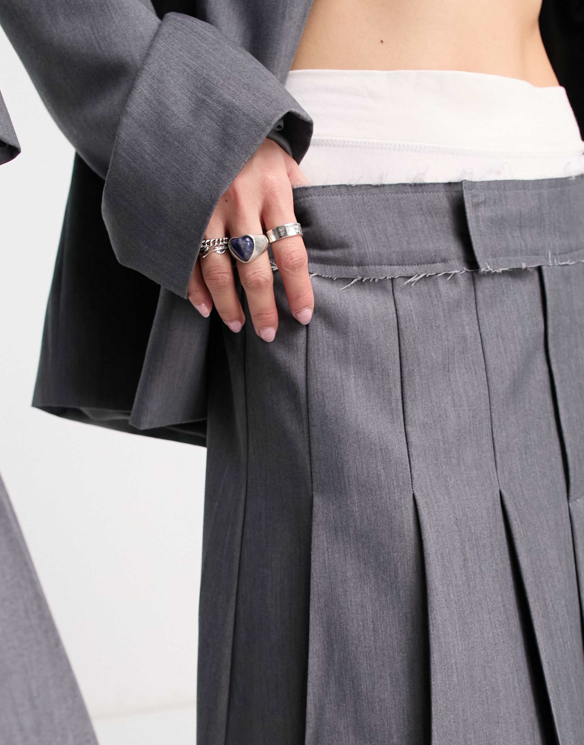 Reclaimed Vintage genderless pleated midi skirt co-ord in grey view 3