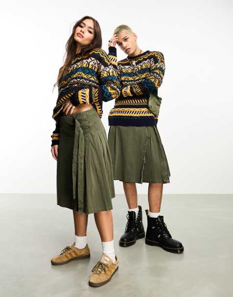 Reclaimed Vintage - Genderneutrale grunge midi-kilt in kaki - view 1
