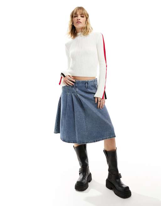 Reclaimed Vintage - Geribbeld gebreide top met sportieve streep in rood