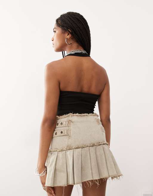 Reclaimed Vintage - Geribbelde top met halternek en rimpeleffect in zwart, 4 van 4