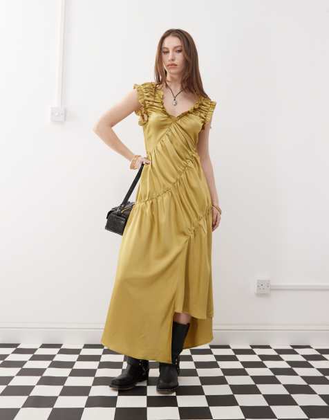 Reclaimed Vintage - Gerimpelde maxi-jurk in groen - view 1