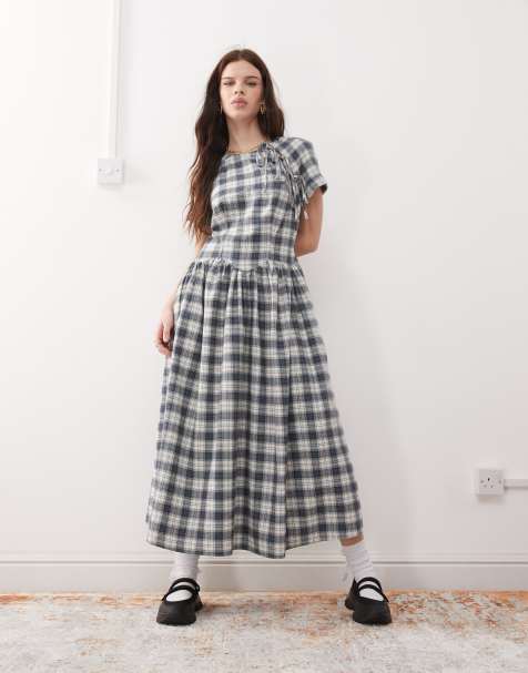 Reclaimed Vintage - Geruite midi-jurk met gestrikte voorkant - view 1