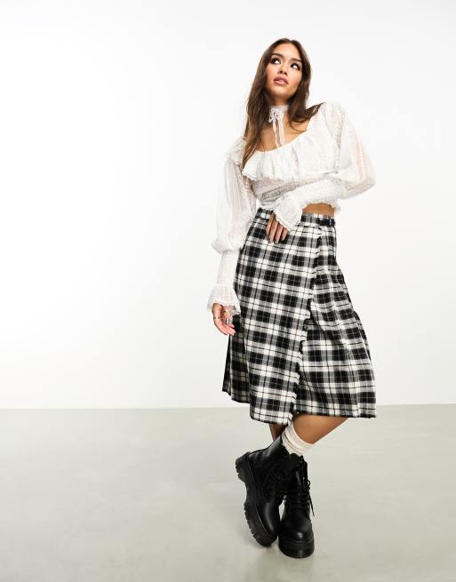 Reclaimed Vintage - Geruite midi-kilt met ongebruikelijke lengte 