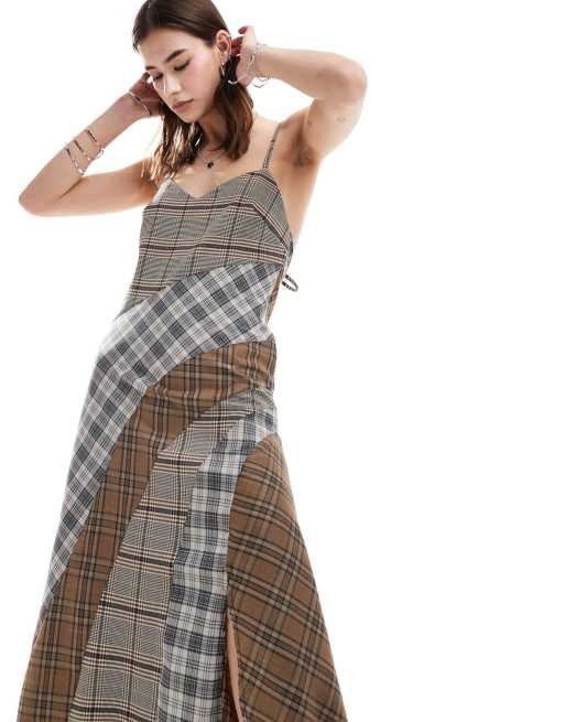 Reclaimed Vintage - Gesplitste asymmetrische jurk met mix van ruitprints, 3 van 4