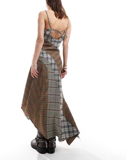 Reclaimed Vintage - Gesplitste asymmetrische jurk met mix van ruitprints, 4 van 4