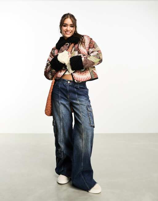 Reclaimed Vintage – Gesteppte Jacke mit Retro-Patchworkmuster und Teddyfellkragen, 4 von 4