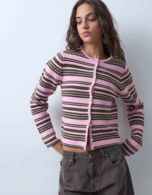 Reclaimed Vintage gestreept gebreid vest met rits in roze en bruin, 5 van 10
