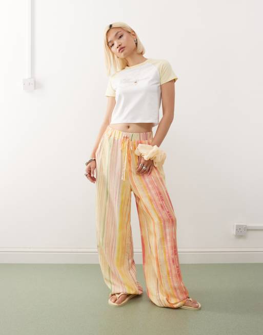 Reclaimed Vintage - Gestreepte broek met elastische taille in roze en geel