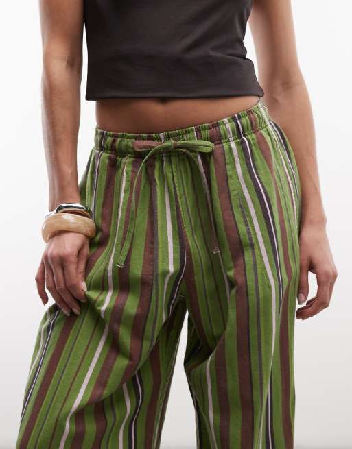 Reclaimed Vintage - Gestreepte pyjamabroek van linnenmix in groen, 3 van 5