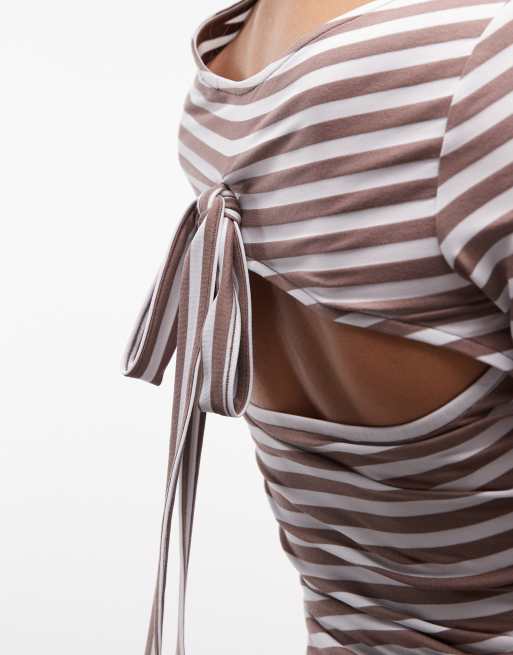 Reclaimed Vintage - Gestreepte top met gestrikte achterkant in bruin, 4 van 4