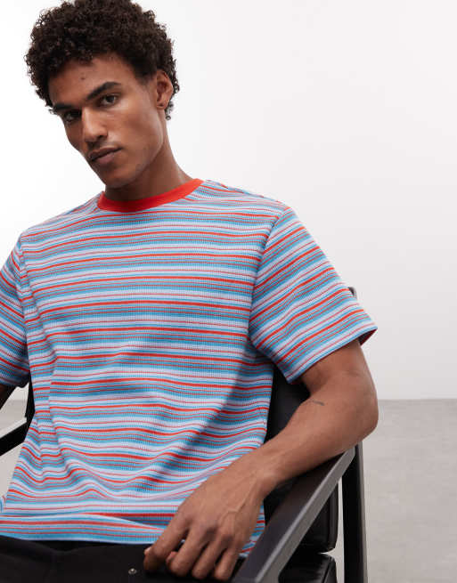 Reclaimed Vintage – Gestreiftes T-Shirt in Blau mit Waffelstruktur