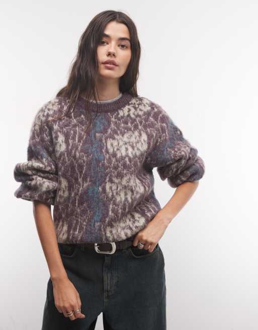 Reclaimed Vintage gestrickter Pullover mit Ballonärmeln und angerautem Finish im Blumenmuster, 3 von 4