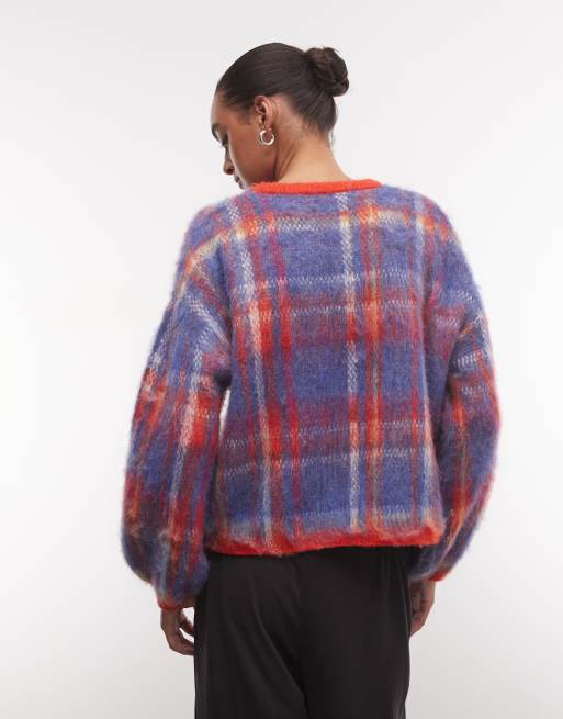Reclaimed Vintage gestrickter Pullover mit Rundhalsausschnitt in Rot kariert, 4 von 4