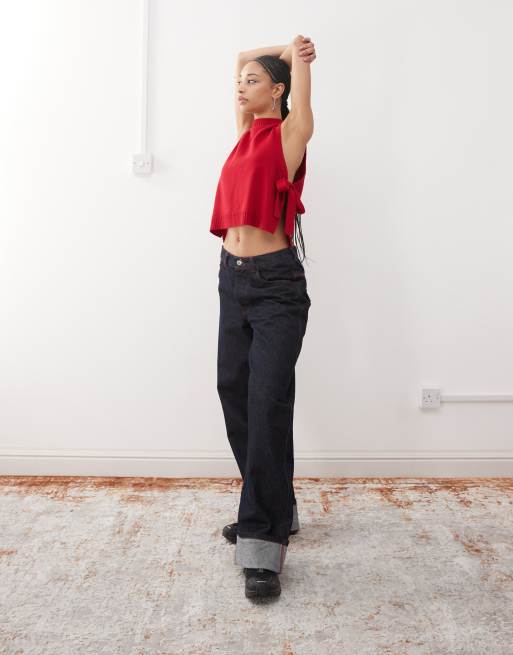 Reclaimed Vintage – Gestricktes Layering-Tanktop in Kirschrot mit Bindebändern an den Seiten, 3 von 4