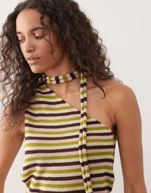 Reclaimed Vintage – Gestricktes Tanktop mit One-Shoulder-Träger, buntem Muster und passendem Schal, 2 von 4
