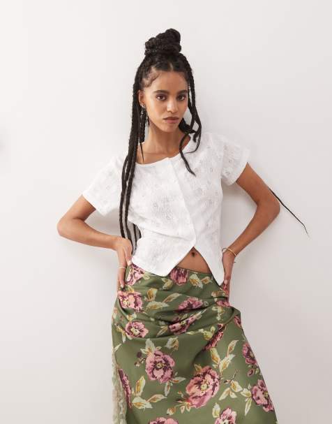 Reclaimed Vintage - Getextureerde jersey top met korte mouwen in wit - view 1