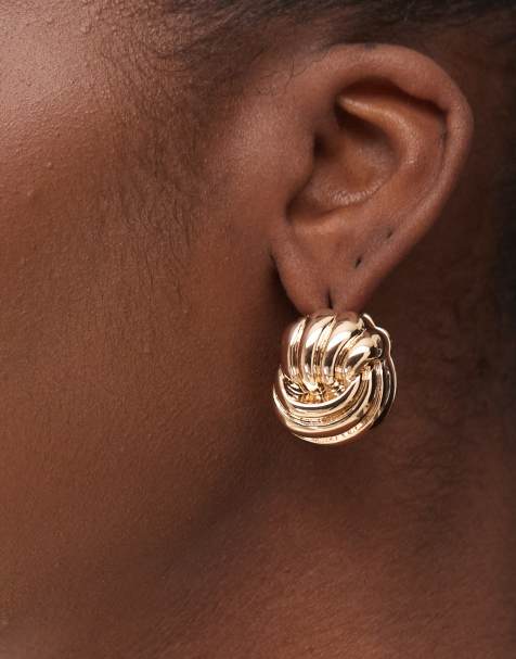 Reclaimed Vintage - Geweven dikke oorbellen in goud - view 1