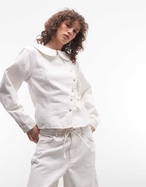 Reclaimed Vintage - Giacca asimmetrica in denim bianca con laccetti in coordinato - view 1