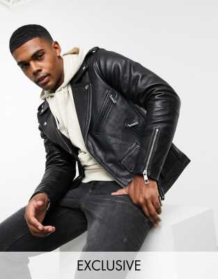 Reclaimed Vintage - Giacca biker in pelle nera