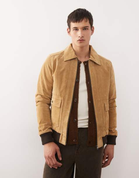Reclaimed Vintage - Giacca bomber premium in camoscio color cuoio con bordi a contrasto - view 1