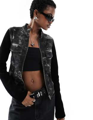 Reclaimed Vintage - Giacca ibrida in denim e a coste nera 
