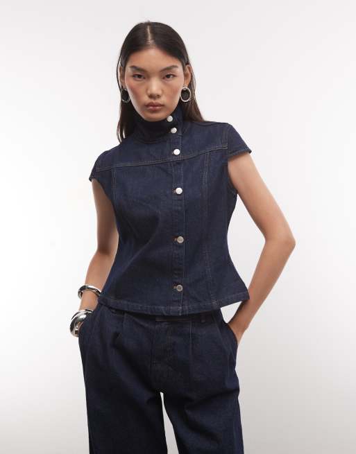 Reclaimed Vintage giacca in denim con maniche corte in indigo, 1 di 4
