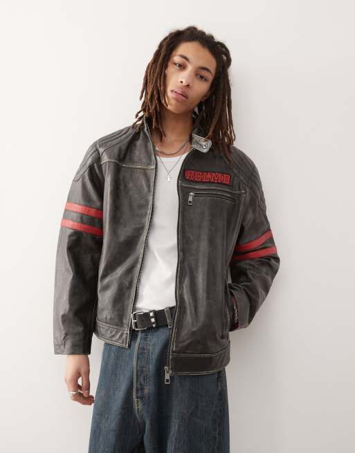 Reclaimed Vintage - Giacca stile biker in vera pelle
