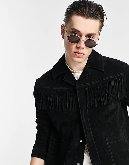 Giacca unisex in camoscio nera con frange In edizione limitata Asos Abbigliamento Cappotti e giubbotti Giacche Giacche di pelle 