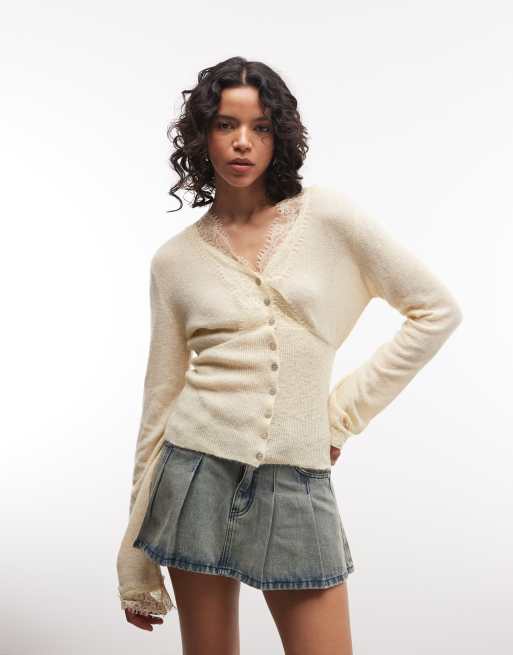 Reclaimed Vintage - Gilet bordé de dentelle - Jaune beurre