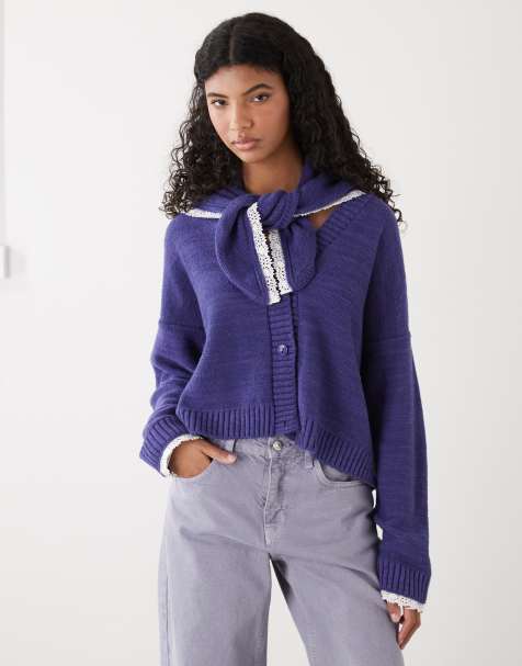 Reclaimed Vintage - Gilet court coupe carrée avec bordure au crochet et foulard - Bleu marine - view 1