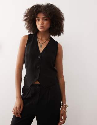 Reclaimed Vintage - Gilet de tailleur en lin mélangé - Noir