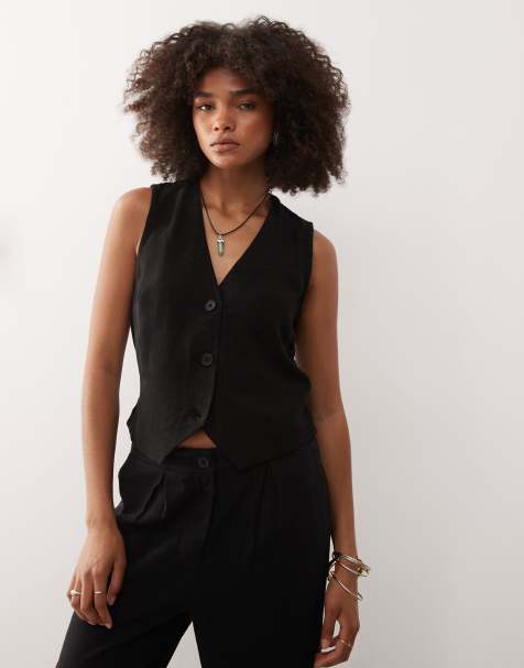 Reclaimed Vintage - Gilet de tailleur en lin mélangé - Noir - view 1