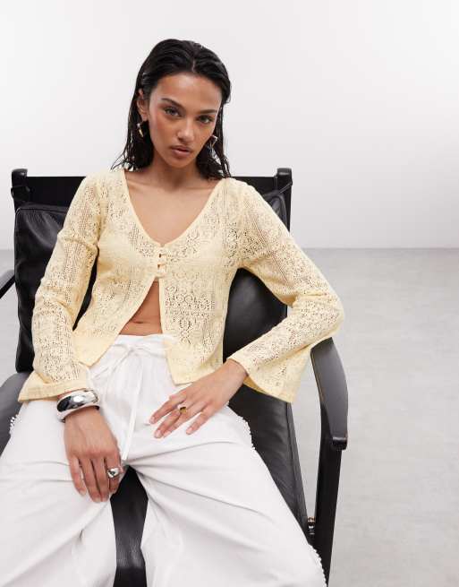 Reclaimed Vintage - Gilet en maille crochetée - Beurre