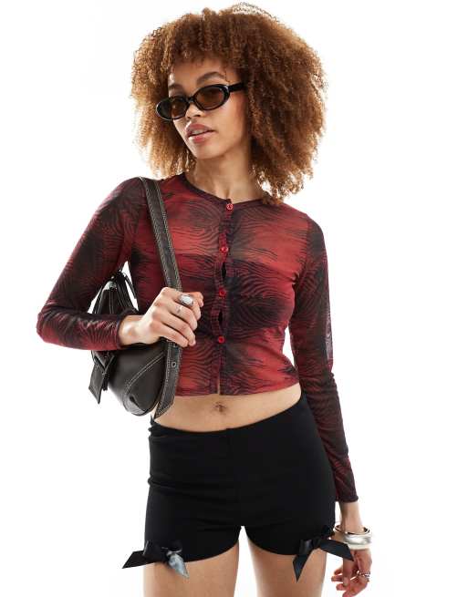 Reclaimed Vintage - Gilet en tulle transparent à imprimé animal - Rouge