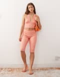 [Reclaimed Vintage] Reclaimed Vintage gingham print crinkle textured capri pants in orange (Part of a set) L Orange